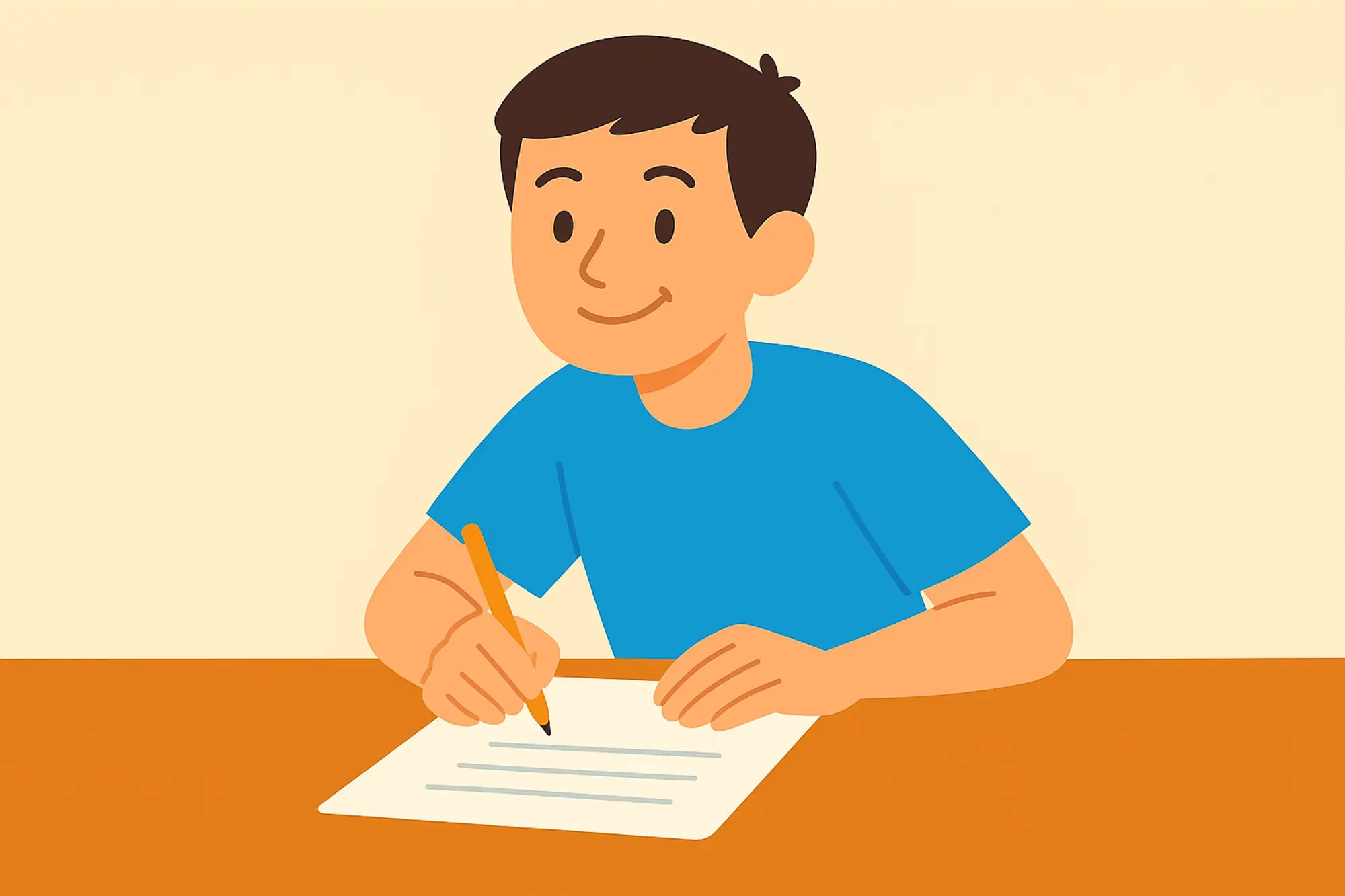 A student confidently writing during a test, illustrating what a cumulative final exam can look like in an Ontario high school course